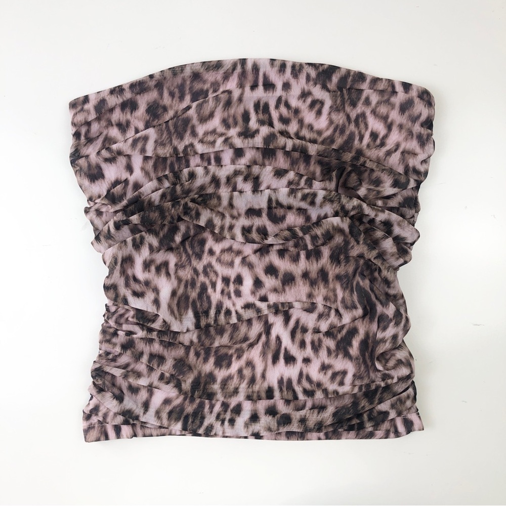 NEW By Anthropologie Mesh‎ Shirred Tube Top Size XS Leopard Print